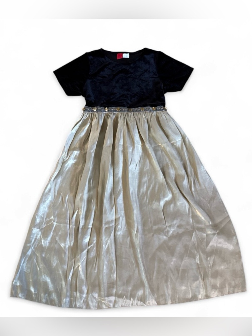 Y2K girls black velvet and champagne shimmer dress